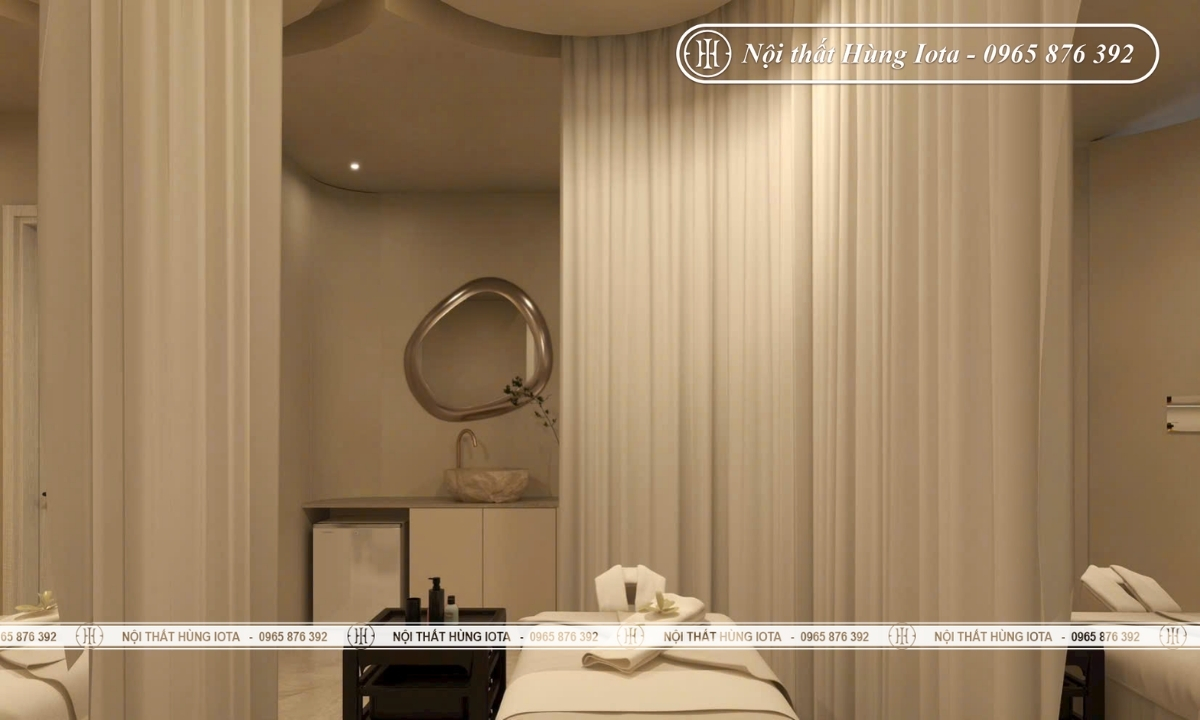 Nội thất phòng spa màu trắng kem