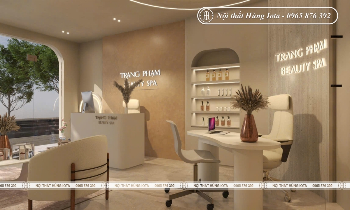 Nội thất spa màu trắng kem