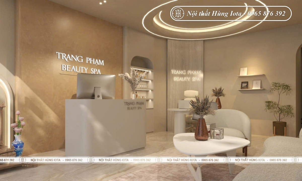 Thiết kế nội thất spa tone trắng kem