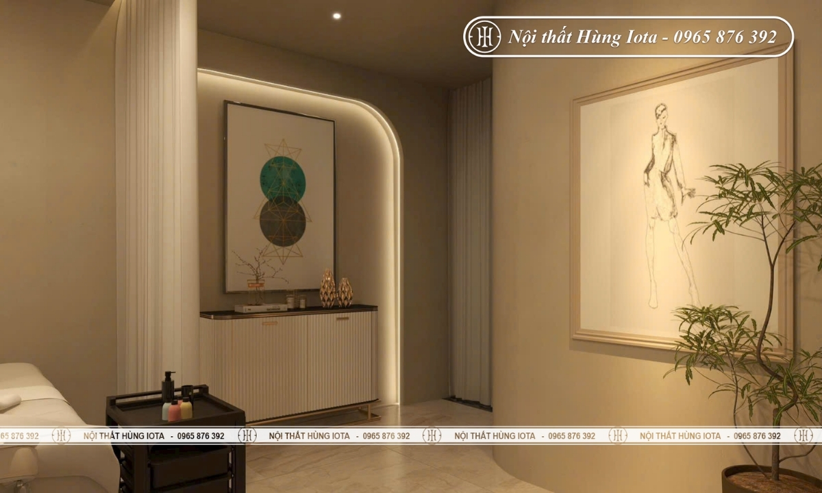 Thiết kế spa màu trắng kem đẹp tinh tế