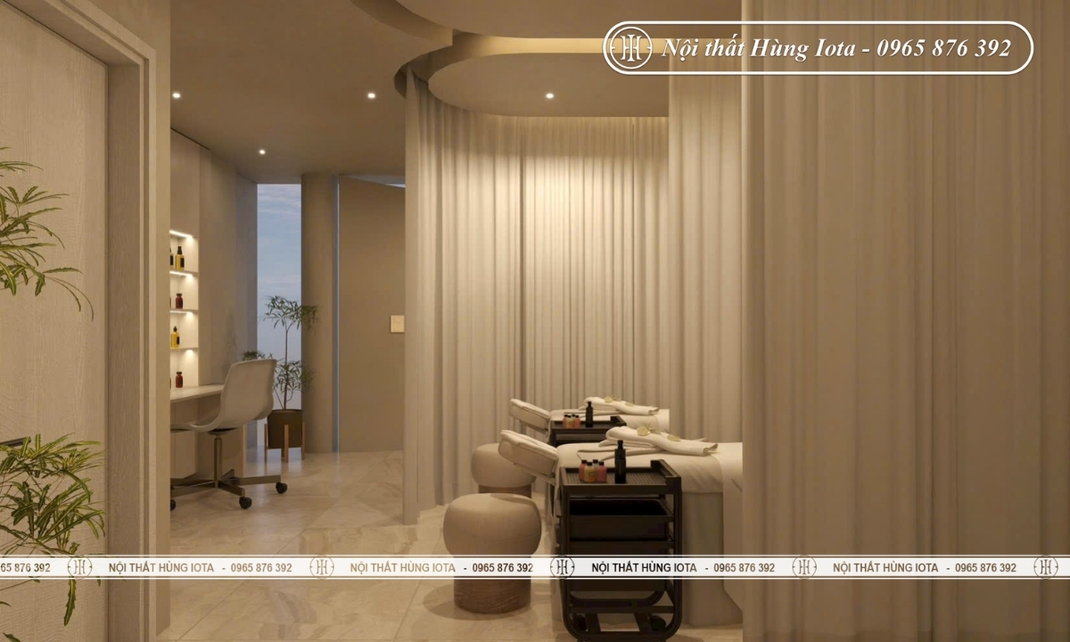 Thiết kế nội thất spa màu trắng kem đẹp hiện đại