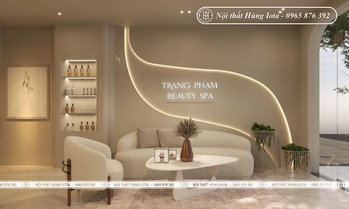 Thiết kế nội thất sảnh chờ spa màu trắng kem