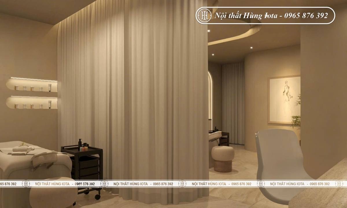Thiết kế phòng massage spa màu trắng kem