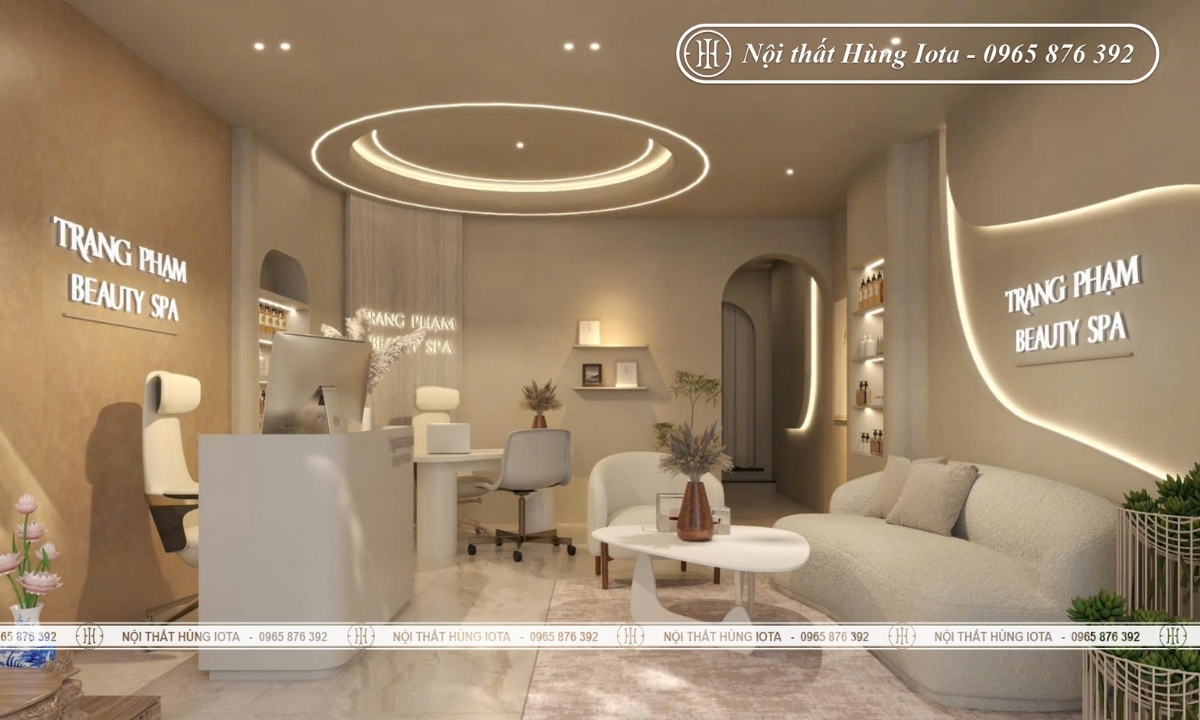Thiết kế spa màu trắng kem sang trọng