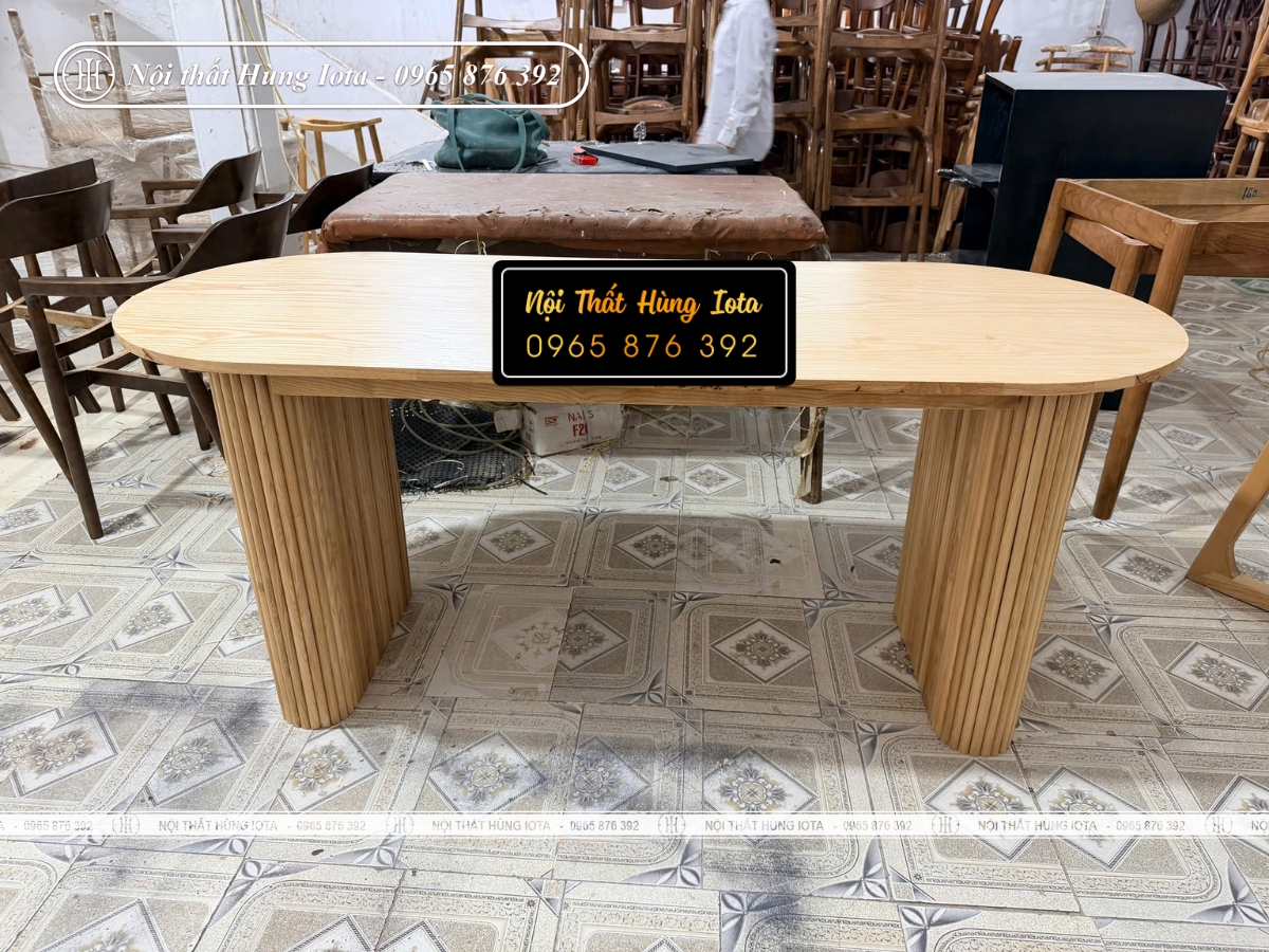 Bàn cafe oval gỗ sồi