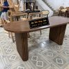 Bàn ăn chung cư bo tròn 2 đầu màu óc chó
