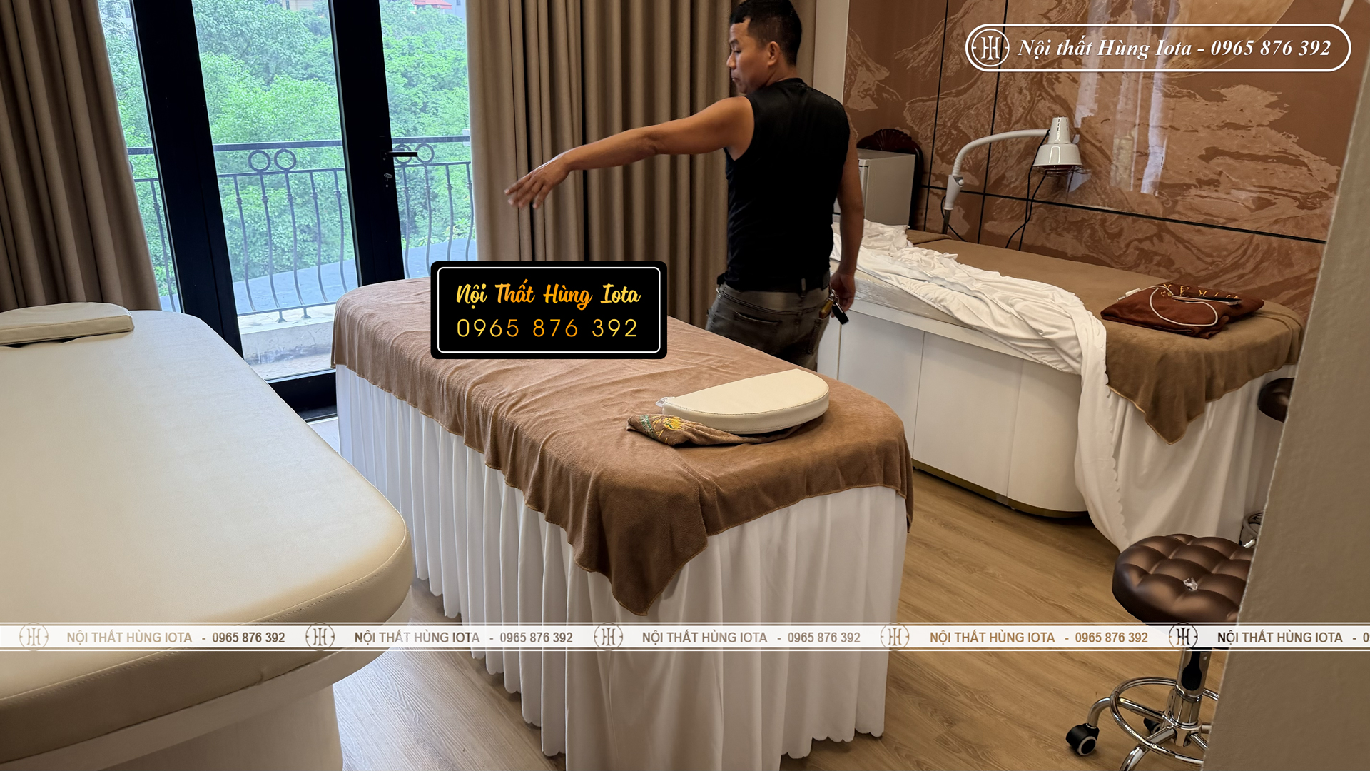 Lắp đặt giường gỗ trị liệu phòng khám Hikari