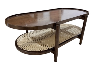 Bàn trà oval 2 tầng phối mây BGD178